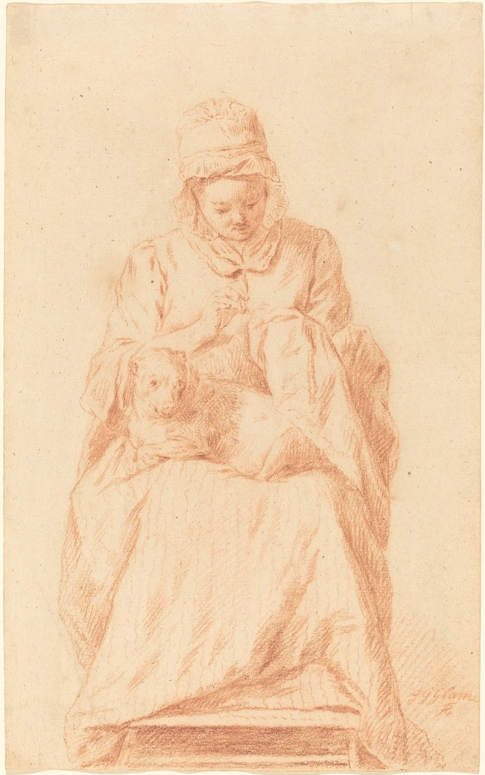 Johann Gottlieb Glume, Young Woman Sewing with a Dog Resting on Her Lap, 1750s(?), NGA 154285