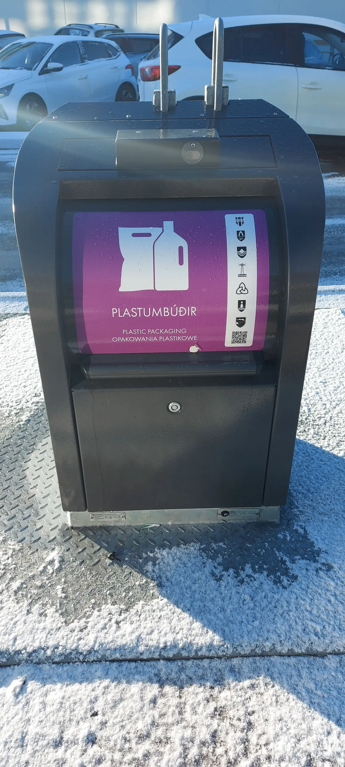 Plastic recycling bin in Reykjavik