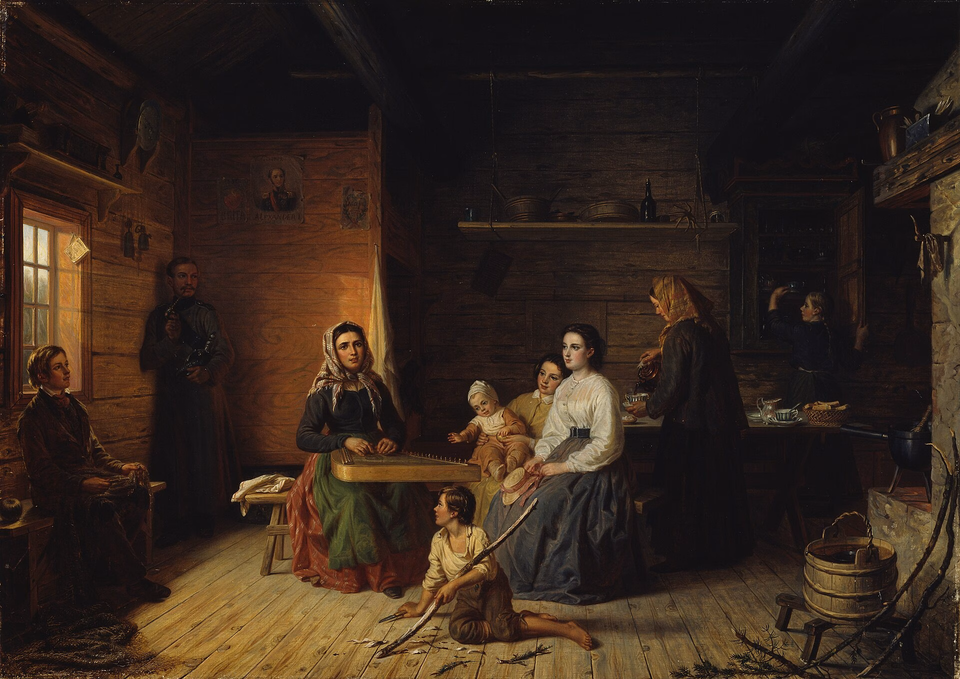 Robert Wilhelm Ekman - Kreeta Haapasalo Playing the Kantele in a Peasant Cottage