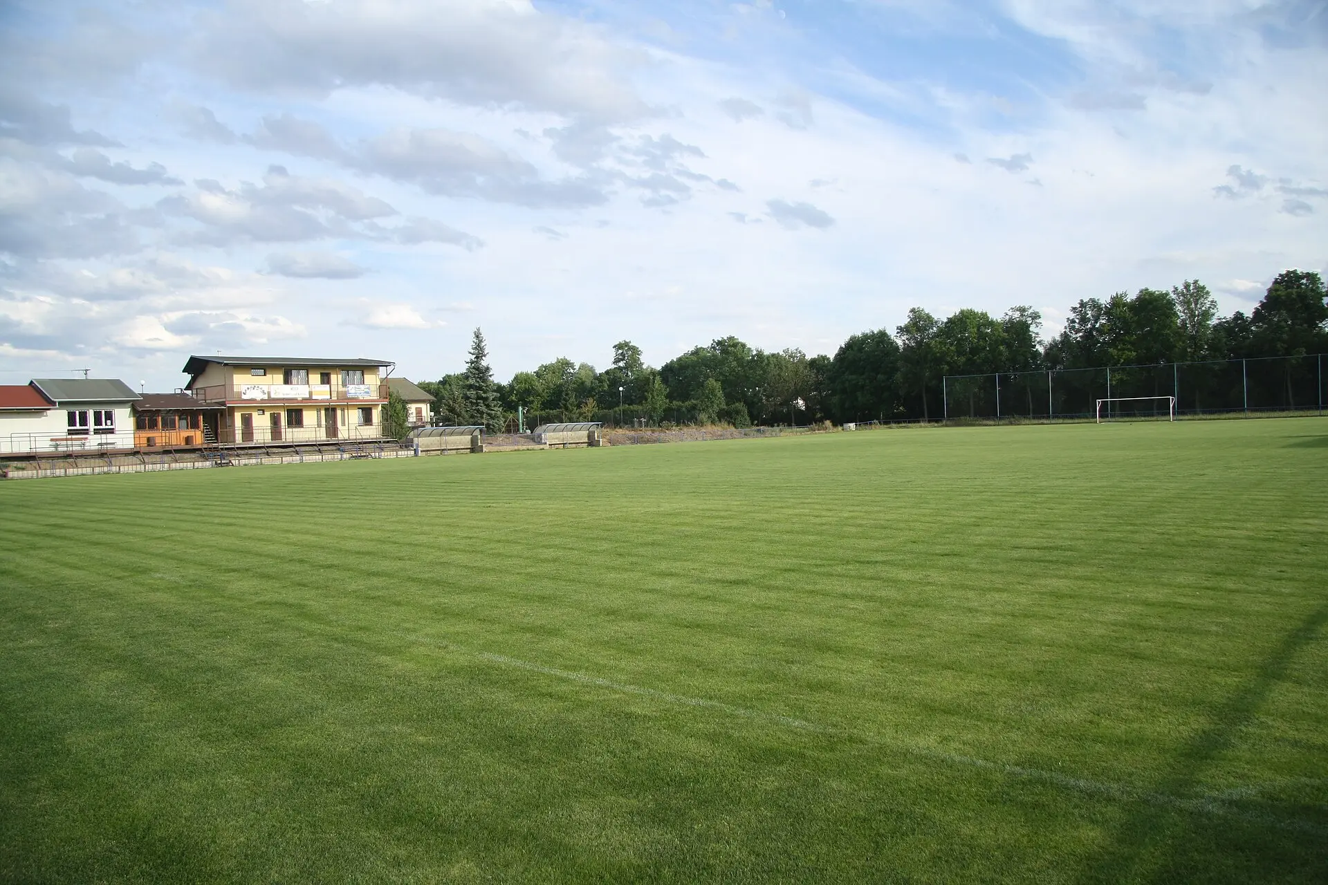 Overview of soccer field near Veleslavínova street in Jaroměřice nad Rokytnou, Třebíč District