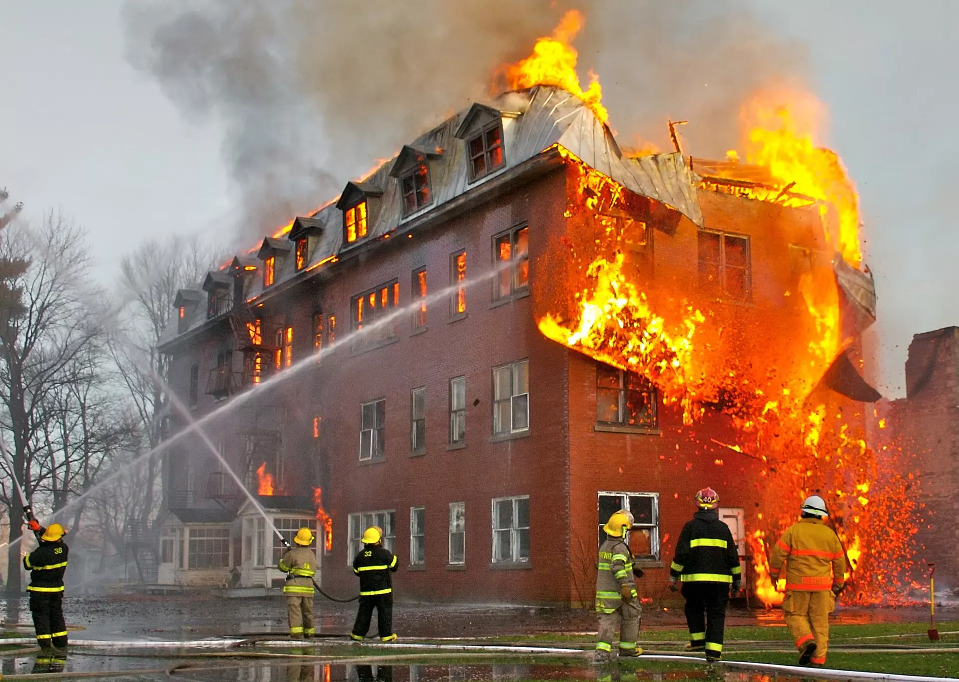 Fire inside an abandoned convent in Massueville, Quebec, Canada