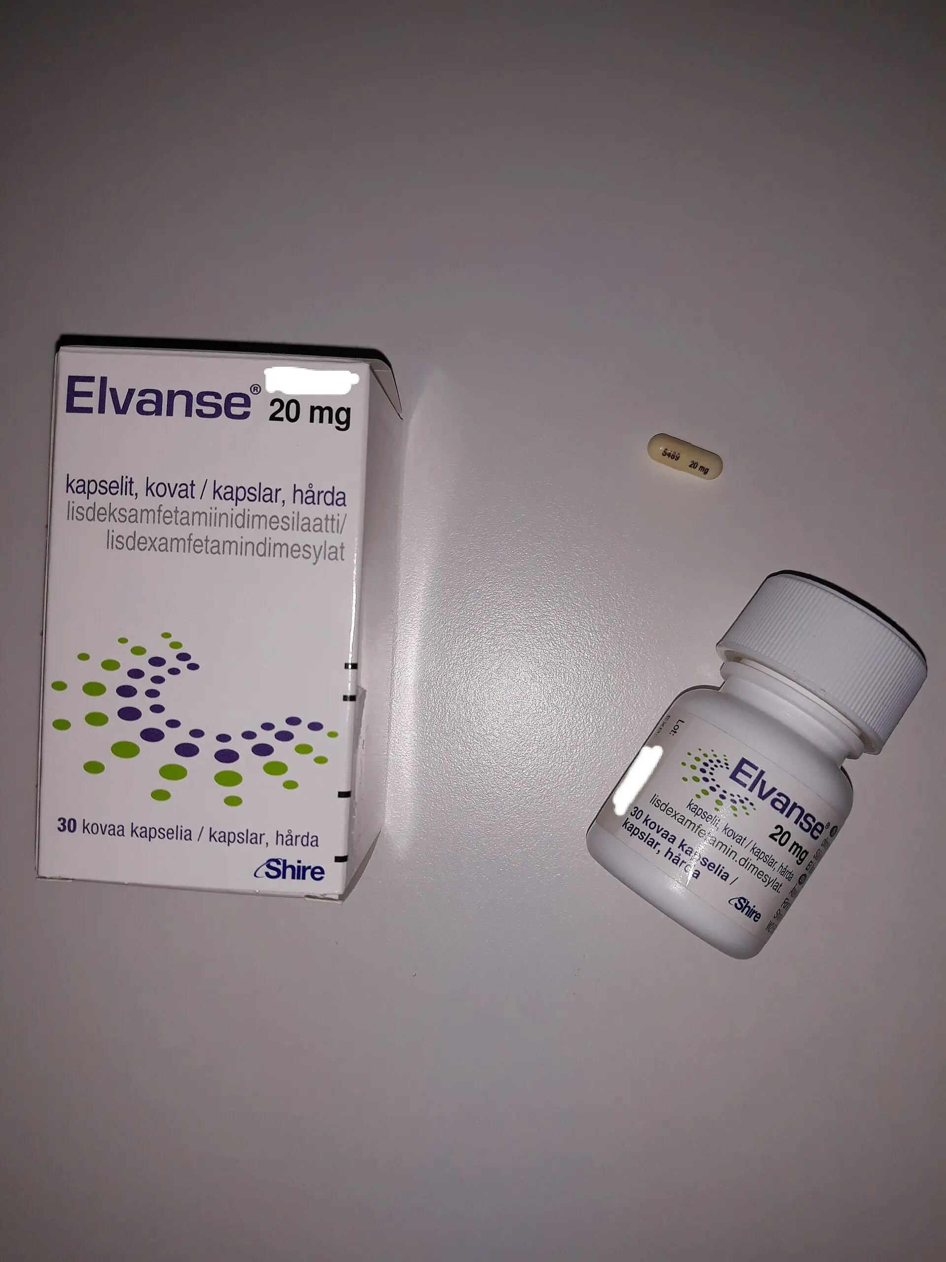 Elvanse 20 mg depot capsules finnish packaging