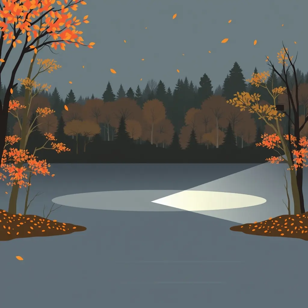 Syksyinen maisema etsinnöistä rauhallisessa järvessä.